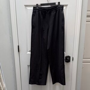 ATHLETA Black Wide-Leg Drawstring Pants Satin Racing Stripe Size Small